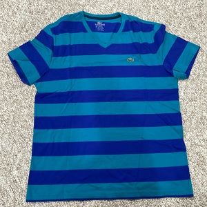 Lacoste blue and teal striped v neck t shirt